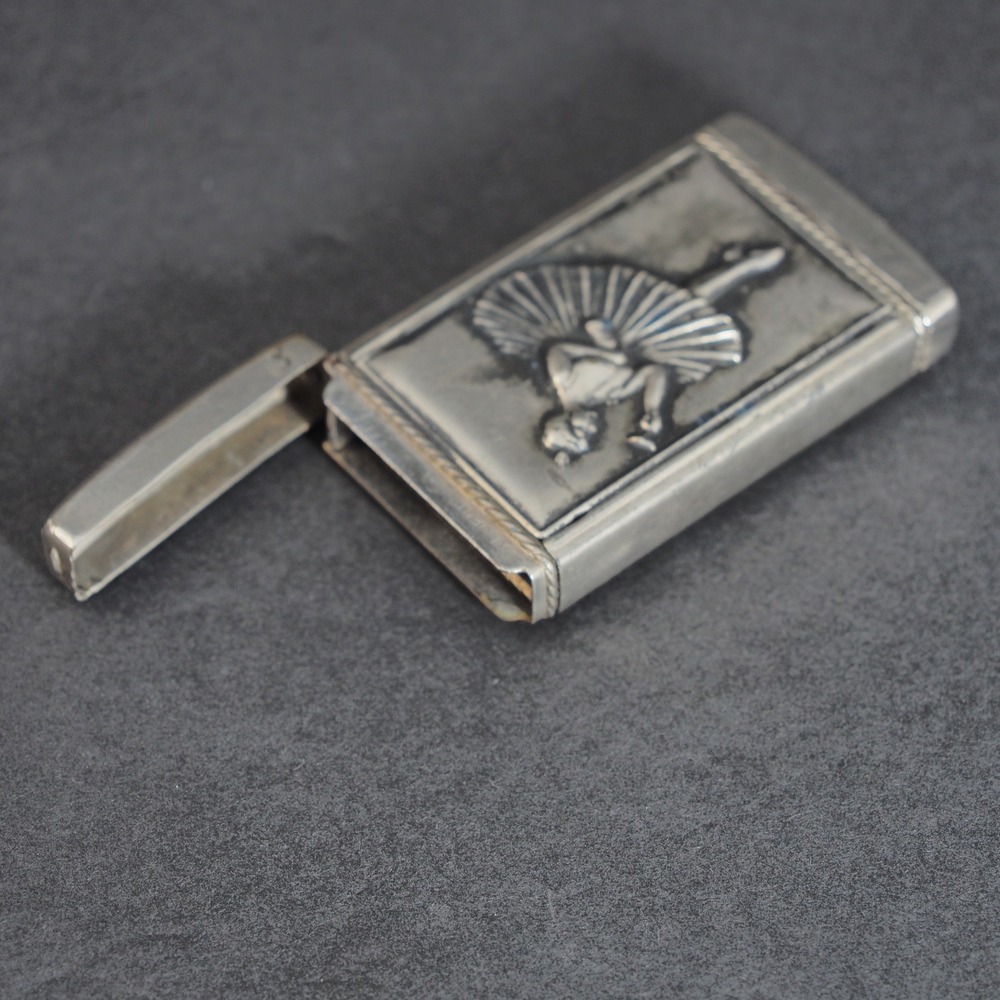 VTG Vesta Match Box Safe Silver Tone Repousse Ballerina Tobacciana Advertising - Picture 9 of 11